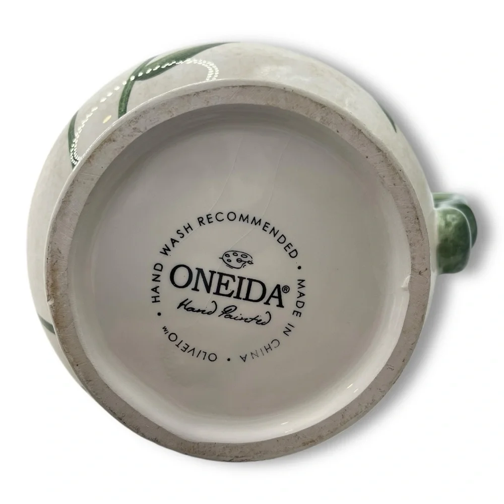 Oliveto by Oneida Vintage Stoneware Hand painted Pitcher & 11” Platter/Plate